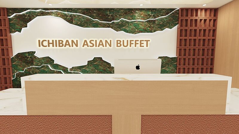 Front counter with the Ichiban Asian Buffet sign